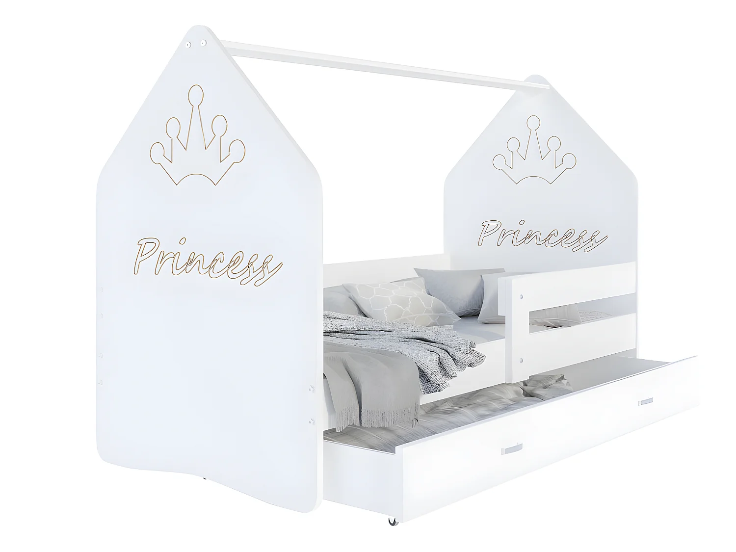 Lit Cabane DAILY FREZ 80x160 Blanc - Princesse Livré avec le sommiers et tiroir.