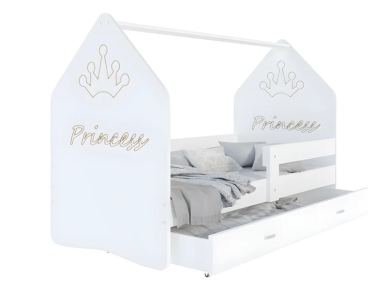 Lit Cabane DAILY FREZ 80x160 Blanc - Princesse Livré avec le sommiers et tiroir.