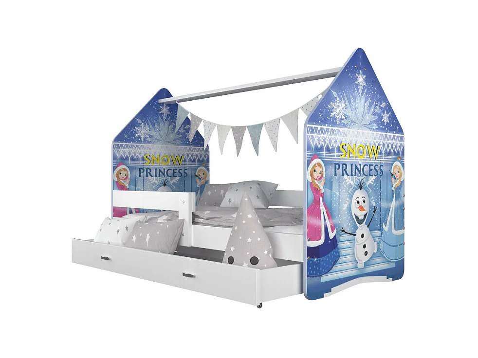 Lit Cabane DAILY 80x160 Blanc - Reine des neiges Livré avec le sommiers et tiroir.