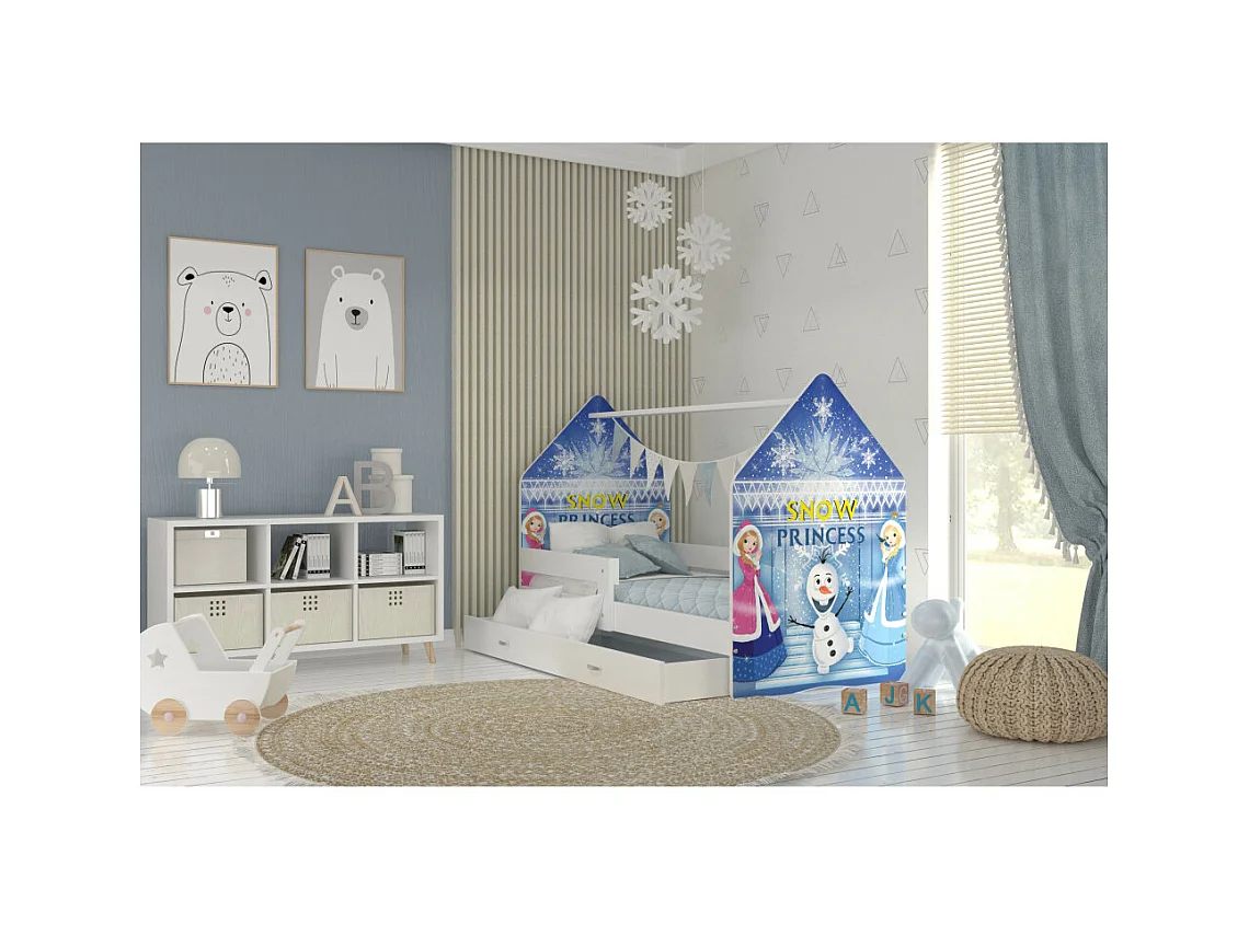 Lit Cabane DAILY 80x160 Blanc - Reine des neiges Livré avec le sommiers et tiroir.