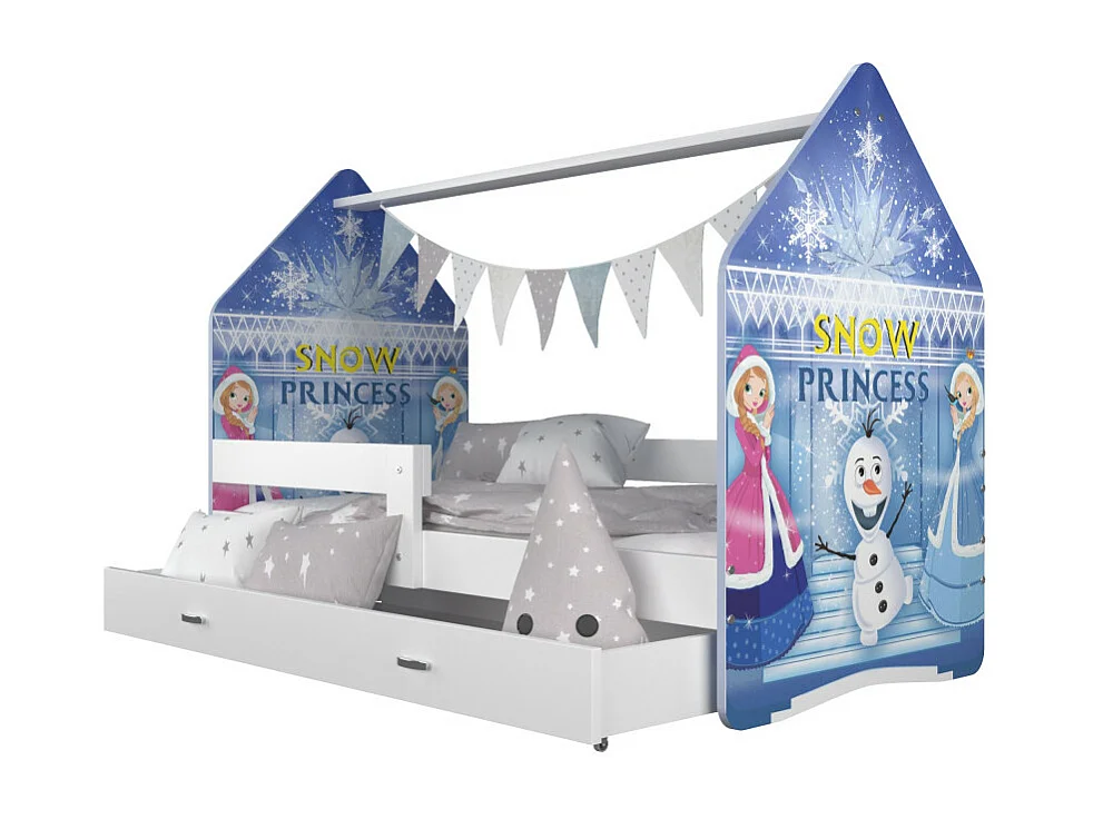 Lit Cabane DAILY 80x160 Blanc - Reine des neiges Livré avec le sommiers et tiroir.