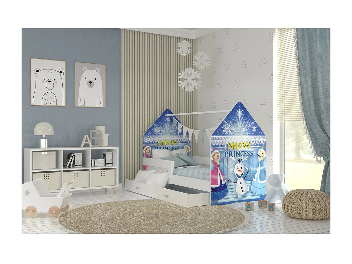 Lit Cabane DAILY 80x160 Blanc - Reine des neiges Livré avec le sommiers et tiroir.