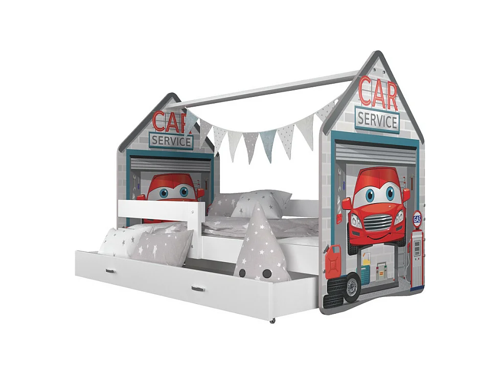 Lit Cabane DAILY 80x160 Blanc - Garage Livré avec le sommiers et tiroir.