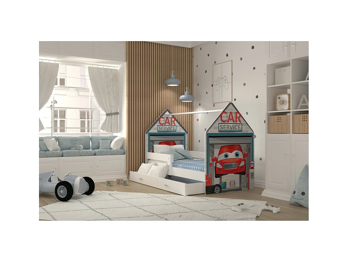 Lit Cabane DAILY 80x160 Blanc - Garage Livré avec le sommiers et tiroir.