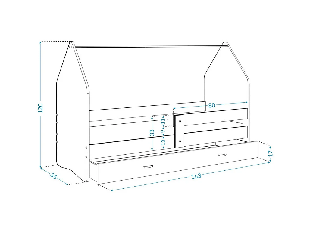 Lit Cabane DAILY 80x160 Blanc - Garage Livré avec le sommiers et tiroir.