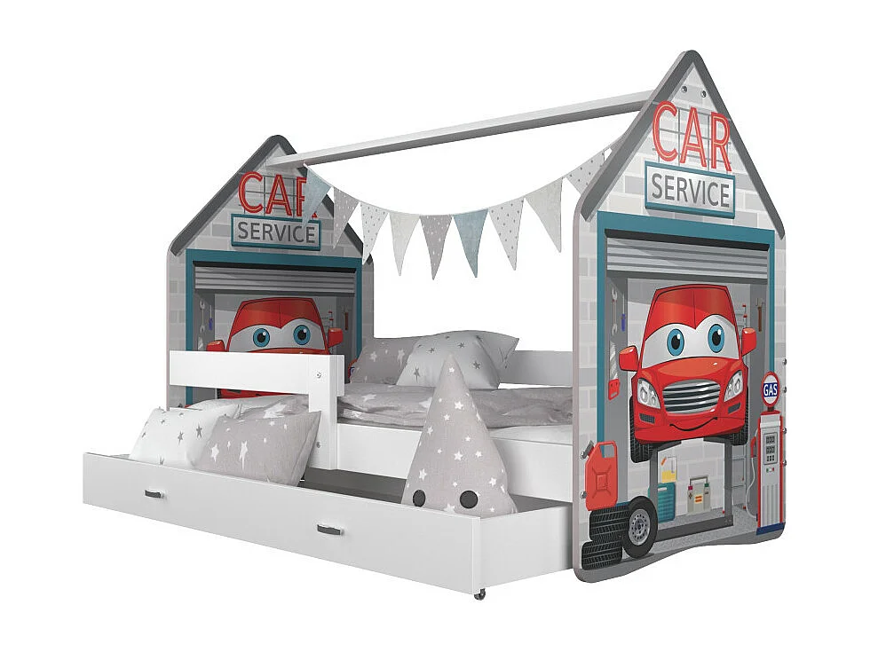 Lit Cabane DAILY 80x160 Blanc - Garage Livré avec le sommiers et tiroir.