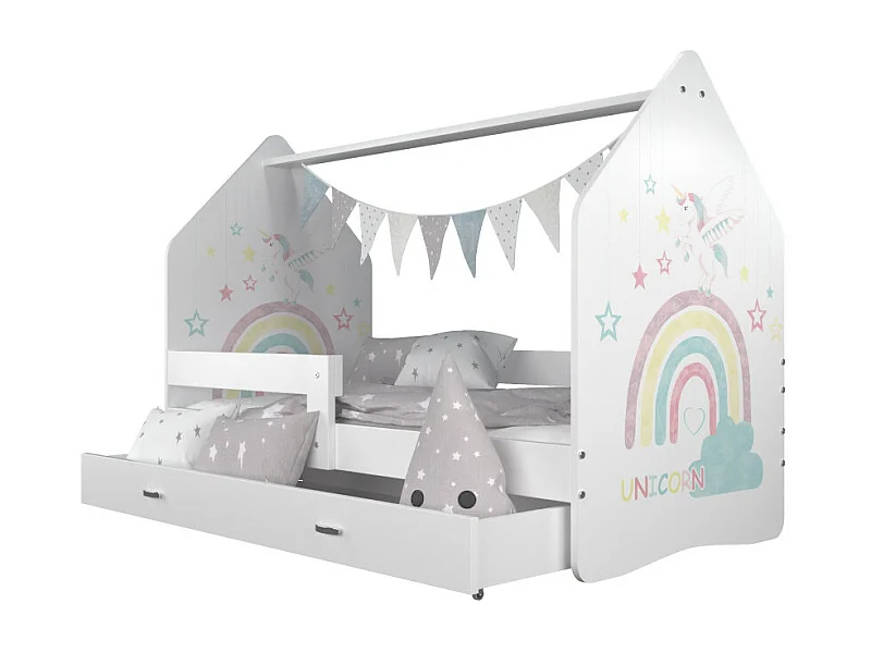 Lit Cabane DAILY 80x160 Blanc - Licorne Livré avec le sommiers et tiroir.