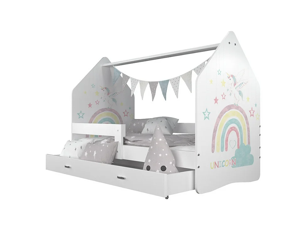 Lit Cabane DAILY 80x160 Blanc - Licorne Livré avec le sommiers et tiroir.