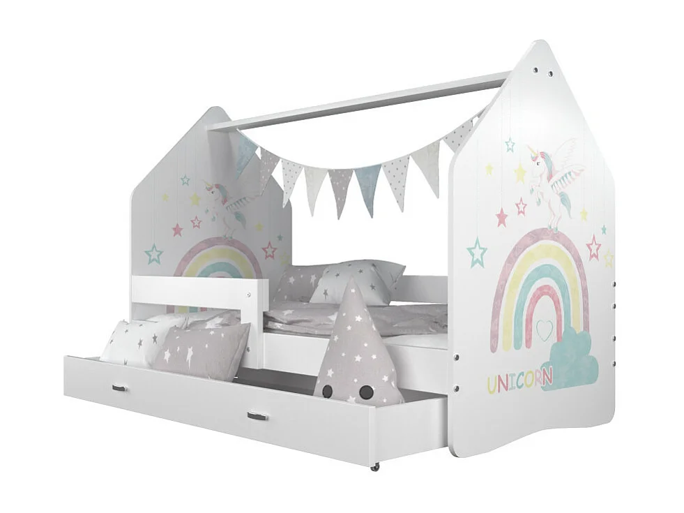 Lit Cabane DAILY 80x160 Blanc - Licorne Livré avec le sommiers et tiroir.