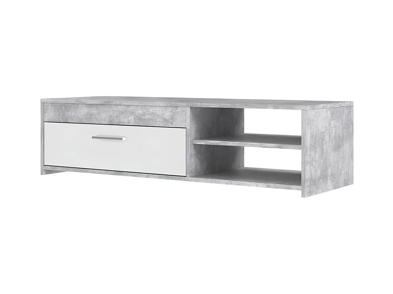 Meuble TV - Contemporain - Panneau de particules - Blanc/Béton Gris Clair - L 120 x P 42,1 x H 31,8 cm - PILVI