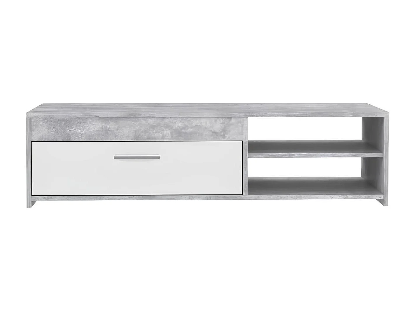 Meuble TV - Contemporain - Panneau de particules - Blanc/Béton Gris Clair - L 120 x P 42,1 x H 31,8 cm - PILVI