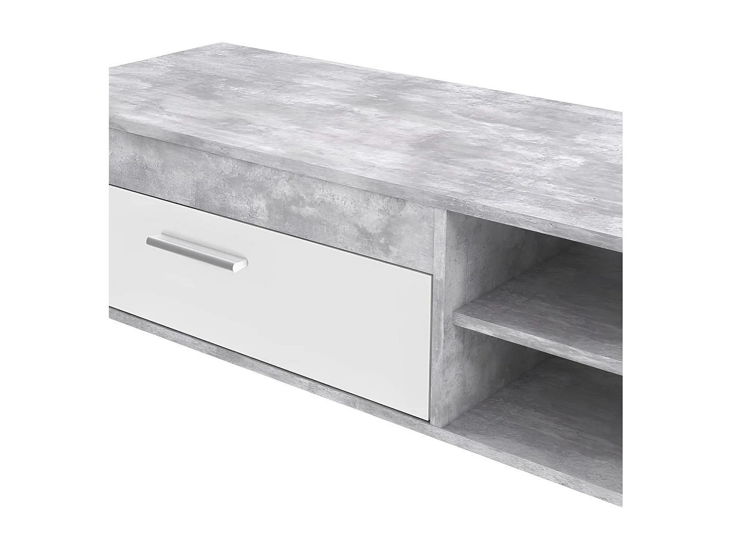 Meuble TV - Contemporain - Panneau de particules - Blanc/Béton Gris Clair - L 120 x P 42,1 x H 31,8 cm - PILVI