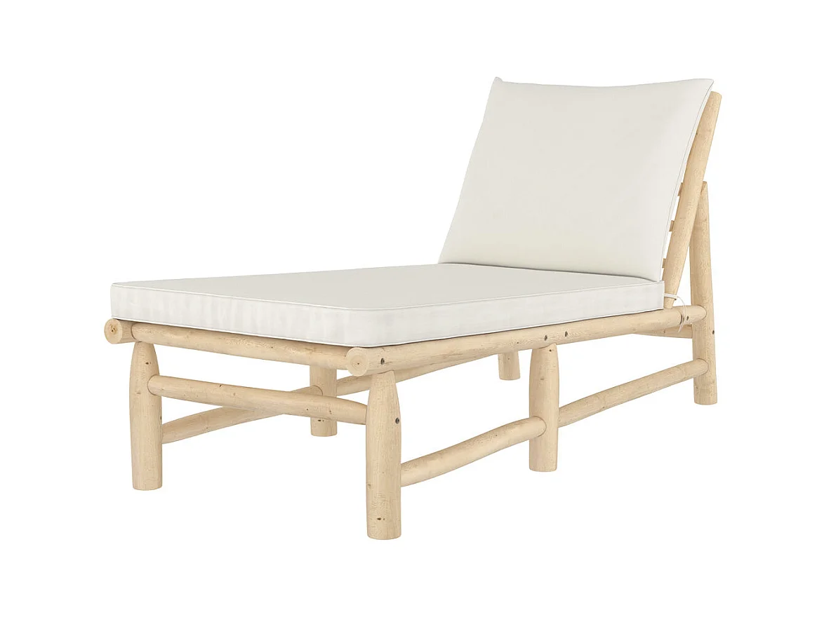 Transat en branche de teck et matelas blanc cassé - Makam
