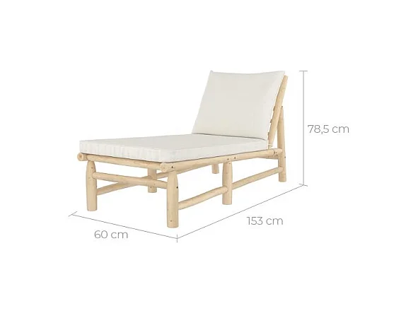 Transat en branche de teck et matelas blanc cassé - Makam