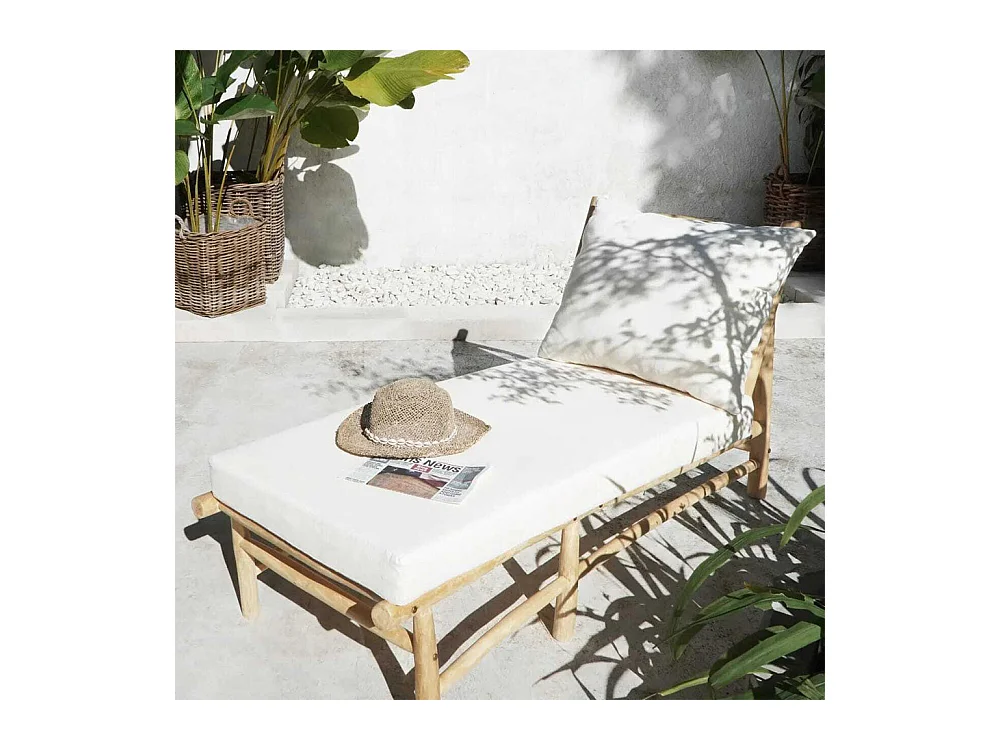 Transat en branche de teck et matelas blanc cassé - Makam
