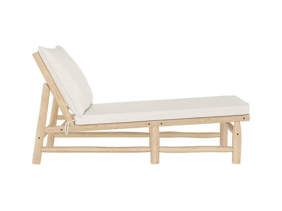 Transat en branche de teck et matelas blanc cassé - Makam