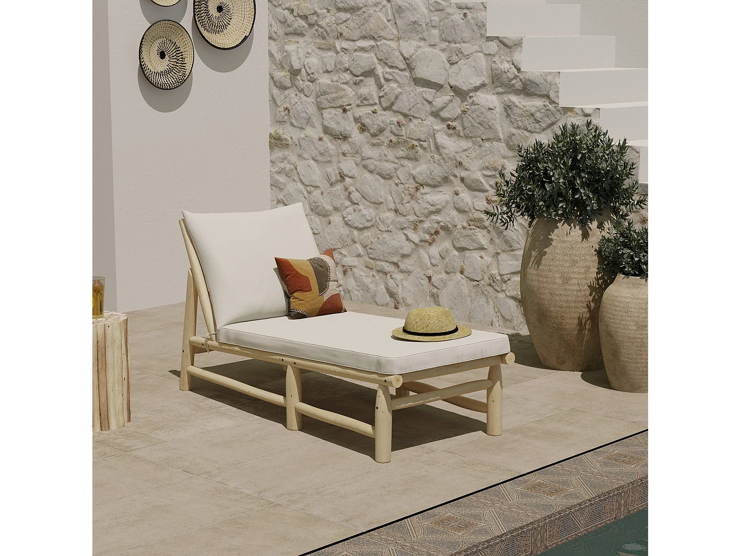 Silla de rama de teca con colchoneta blanca - Makam