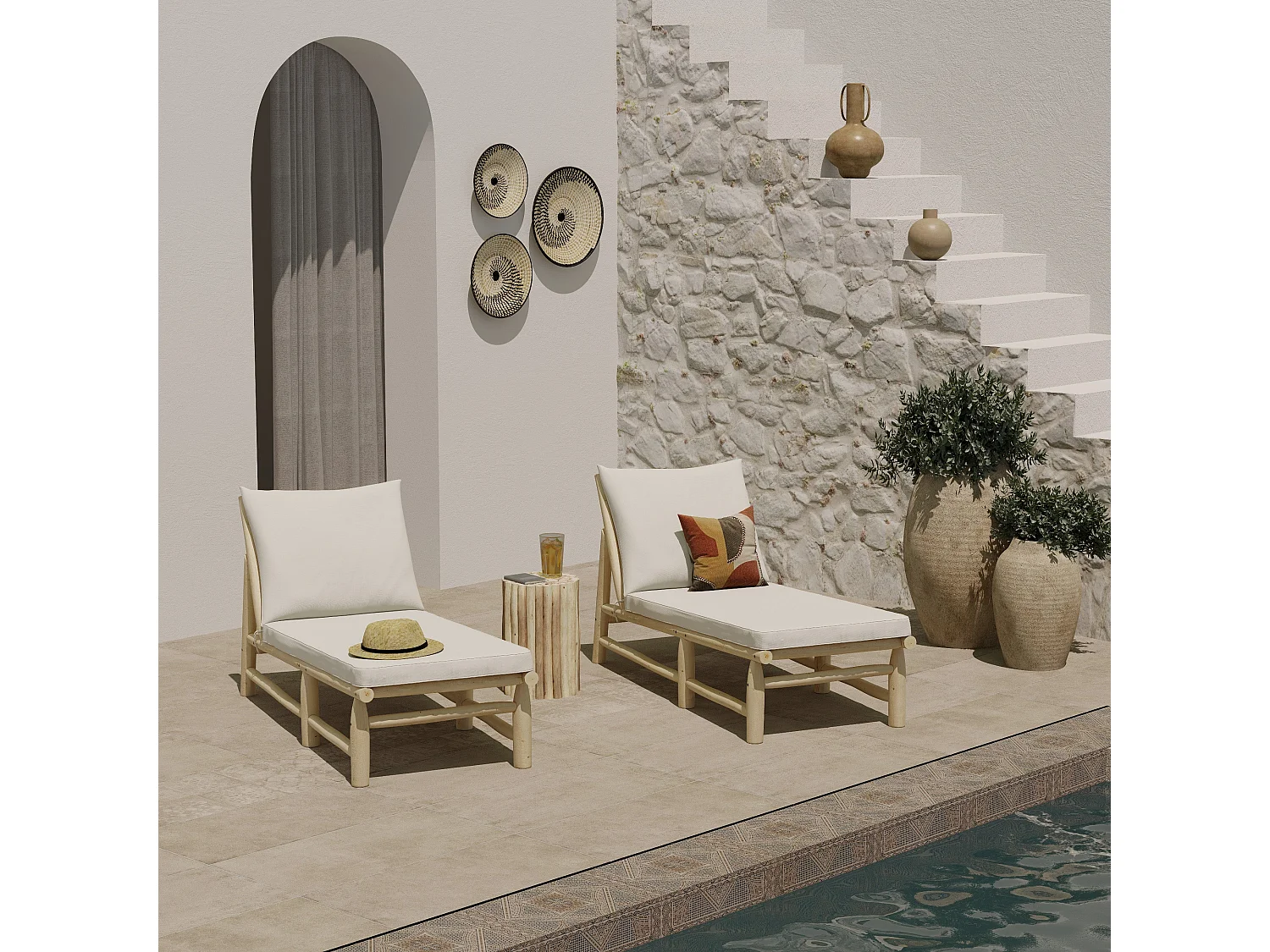 Silla de rama de teca con colchoneta blanca - Makam