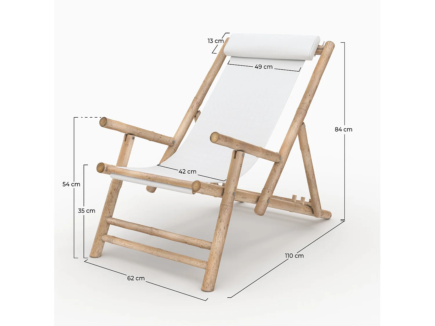 Silla de jardín de bambú y lona blanca - Vadella