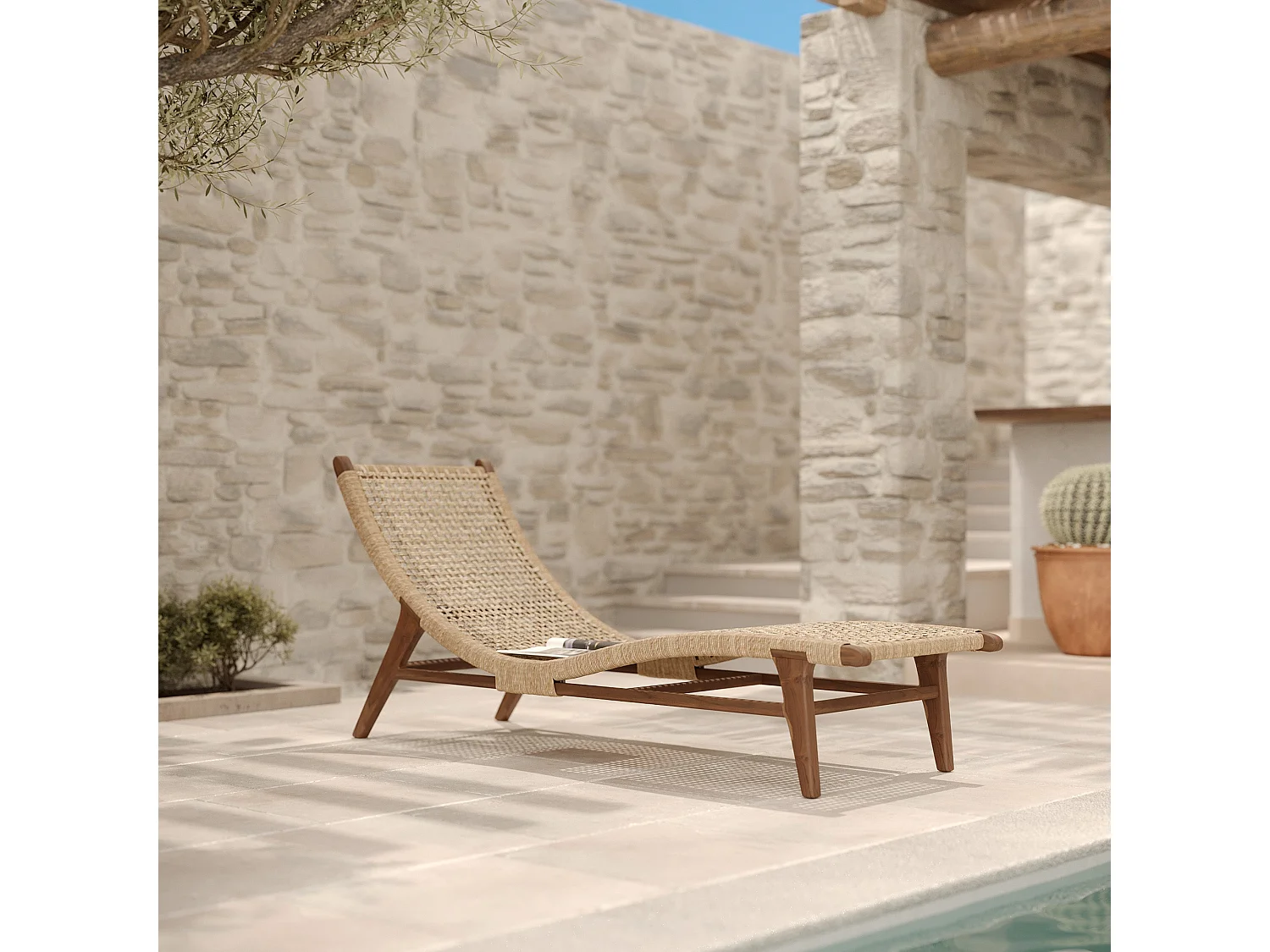 Transat en bois de teck et jacinthe d'eau synthétique - Bruna