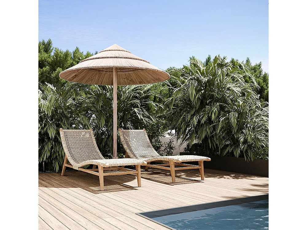 Transat en bois de teck et jacinthe d'eau synthétique - Bruna