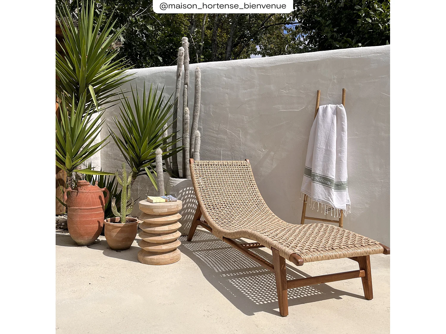 Transat en bois de teck et jacinthe d'eau synthétique - Bruna