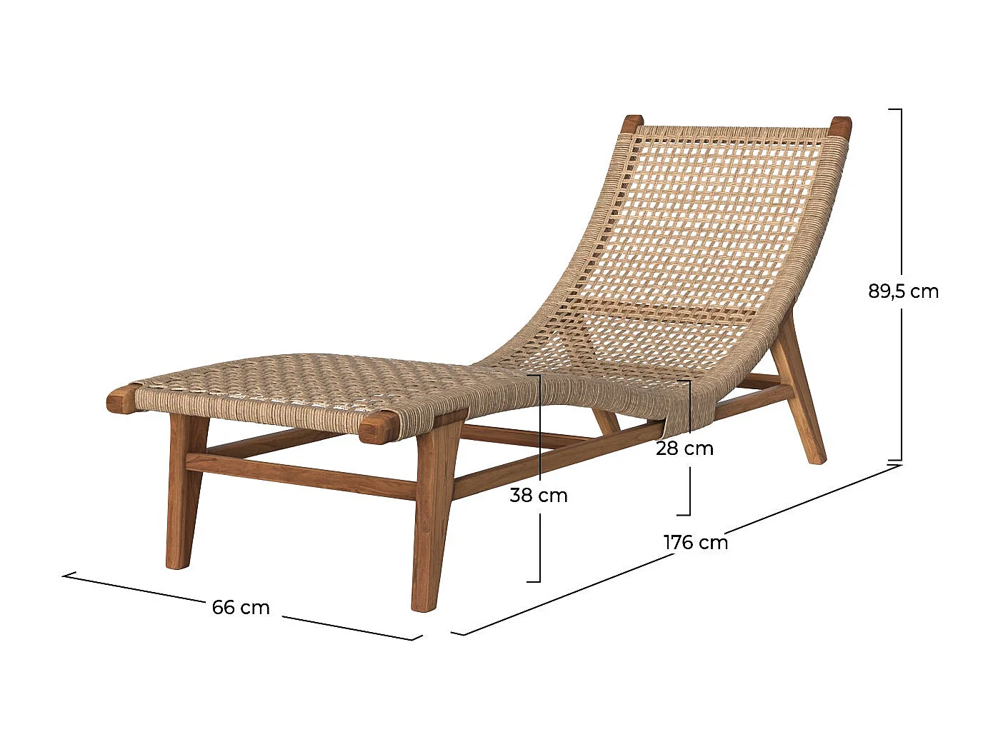 Lettino in legno di teak e giacinto d'acqua sintetico - Bruna