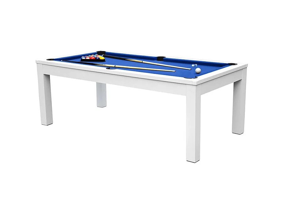 Table de billard convertible blanche tapis bleu - Eddie