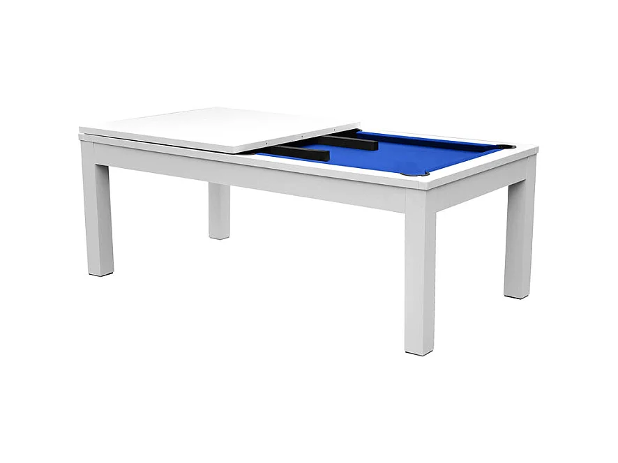 Table de billard convertible blanche tapis bleu - Eddie