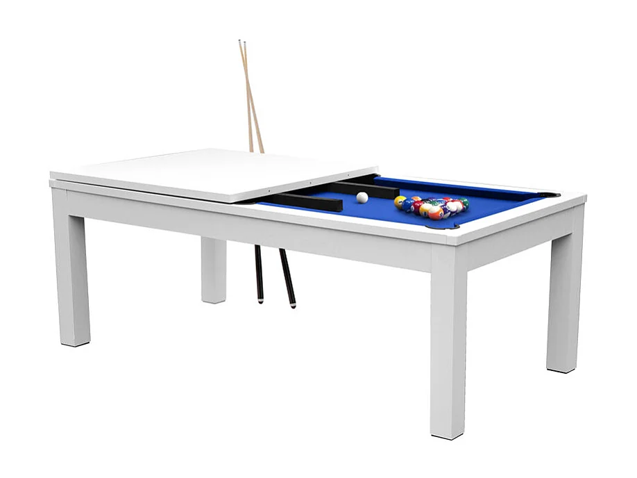 Table de billard convertible blanche tapis bleu - Eddie