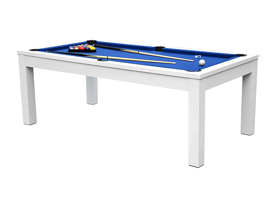 Table de billard convertible blanche tapis bleu - Eddie