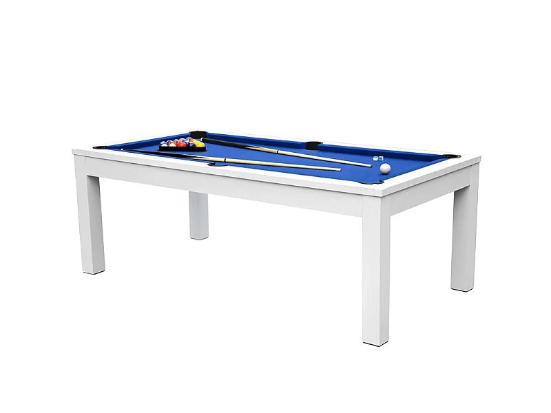Table de billard convertible blanche tapis bleu - Eddie