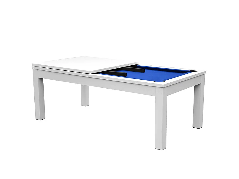 Table de billard convertible blanche tapis bleu - Eddie