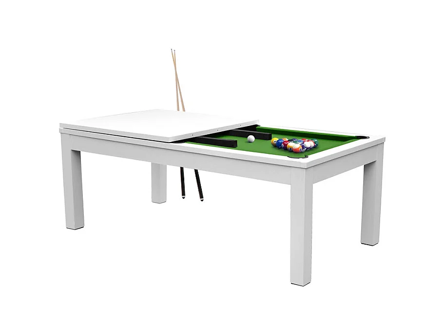 Tavolo da biliardo trasformabile bianco con tappeto verde - Eddie