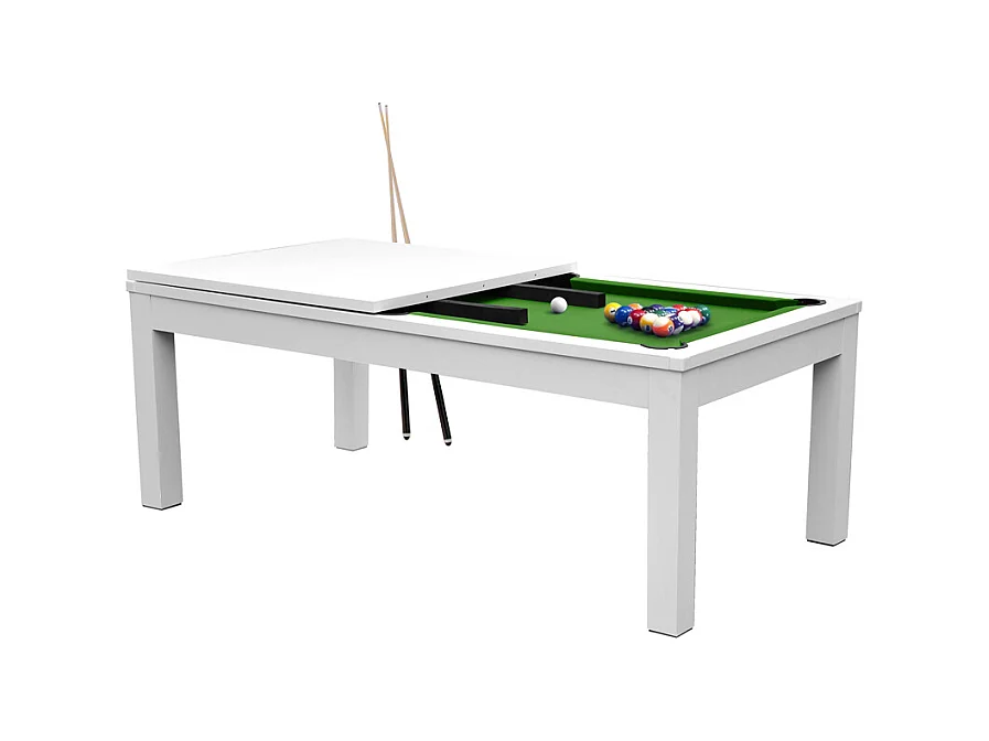 Table de billard convertible blanche tapis vert - Eddie