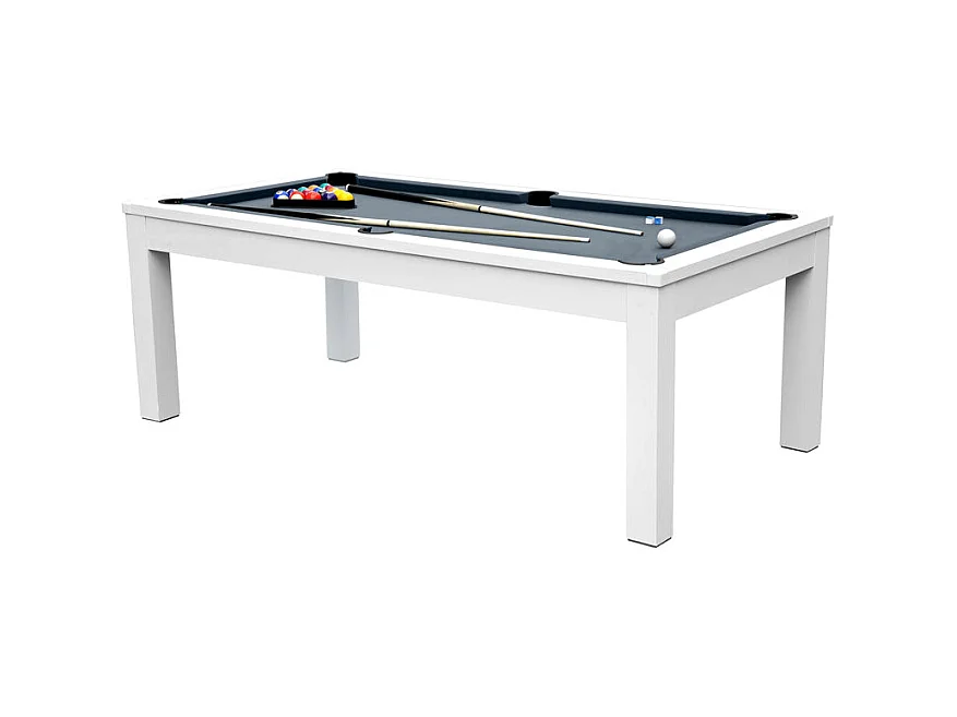 Table de billard convertible blanche tapis gris - Eddie