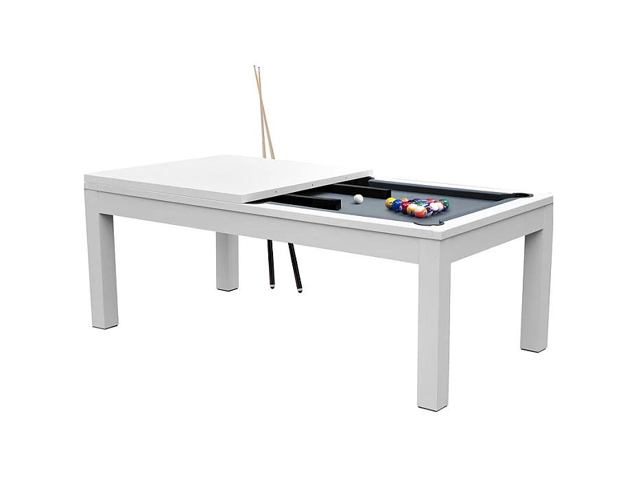 Table de billard convertible blanche tapis gris - Eddie