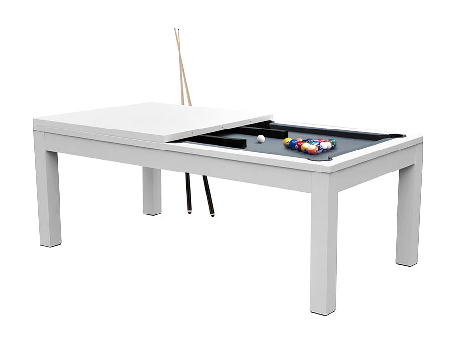 Table de billard convertible blanche tapis gris - Eddie