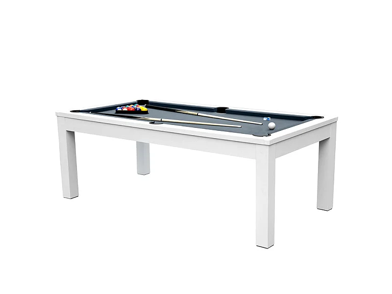 Table de billard convertible blanche tapis gris - Eddie