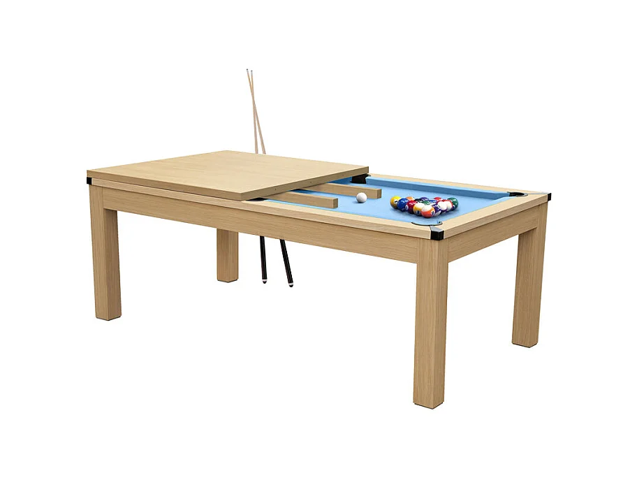 Table de billard convertible bois clair tapis bleu clair - Eddie