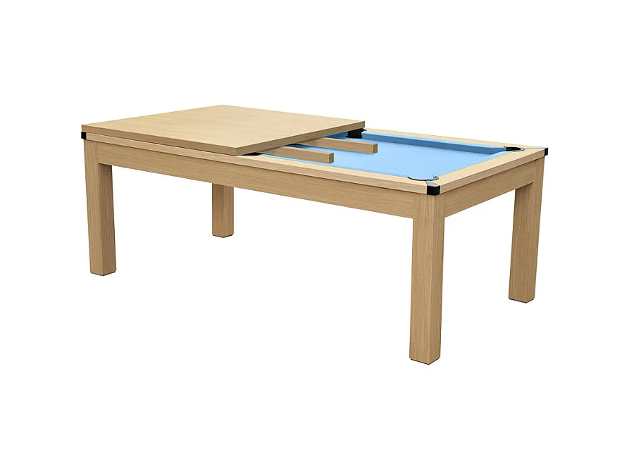 Table de billard convertible bois clair tapis bleu clair - Eddie