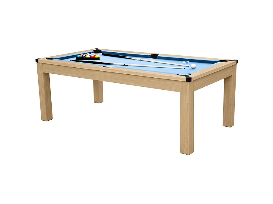 Table de billard convertible bois clair tapis bleu clair - Eddie