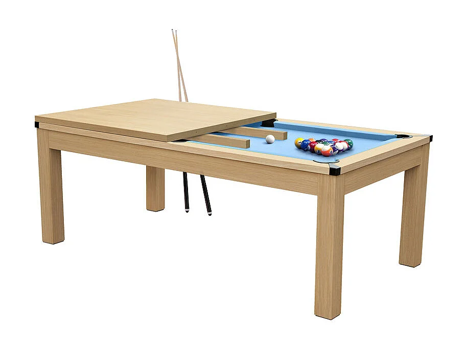 Mesa de billar convertible madera clara alfombra azul claro - Eddie