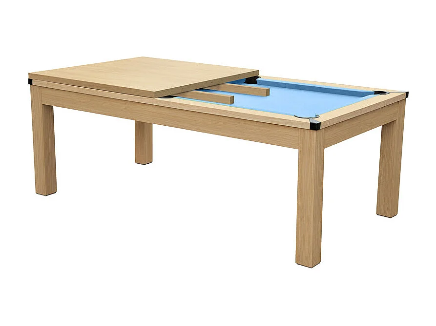 Mesa de billar convertible madera clara alfombra azul claro - Eddie
