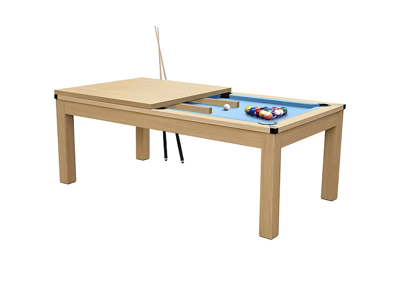 Table de billard convertible bois clair tapis bleu clair - Eddie