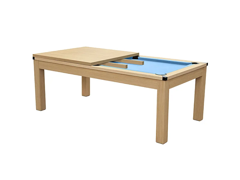 Table de billard convertible bois clair tapis bleu clair - Eddie