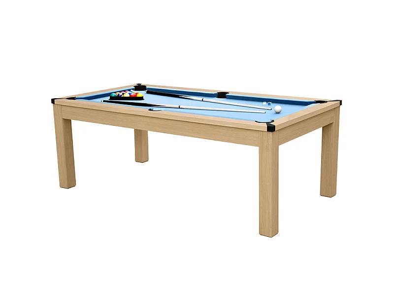 Table de billard convertible bois clair tapis bleu clair - Eddie