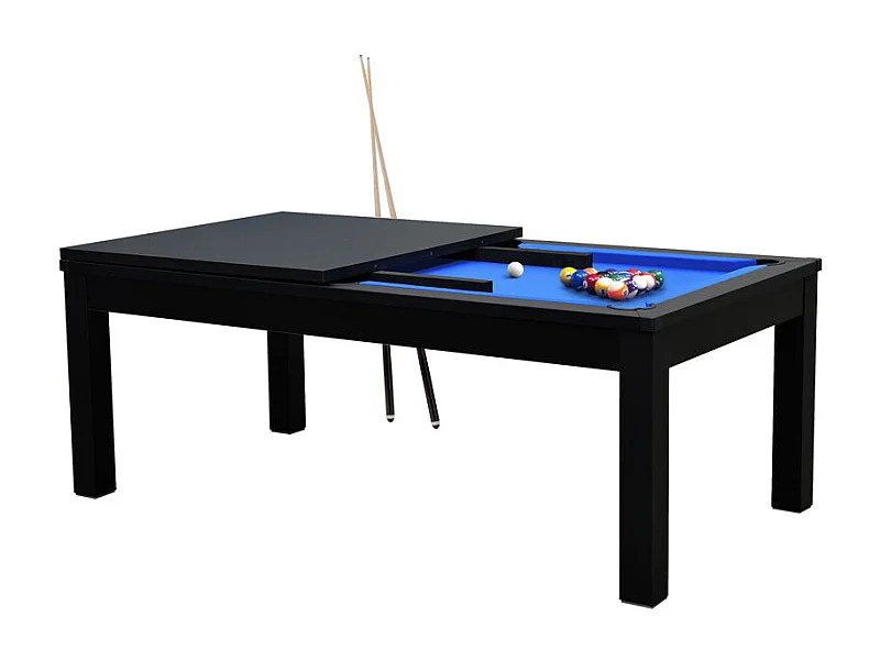 Mesa de billar convertible negra con alfombra azul - Eddie
