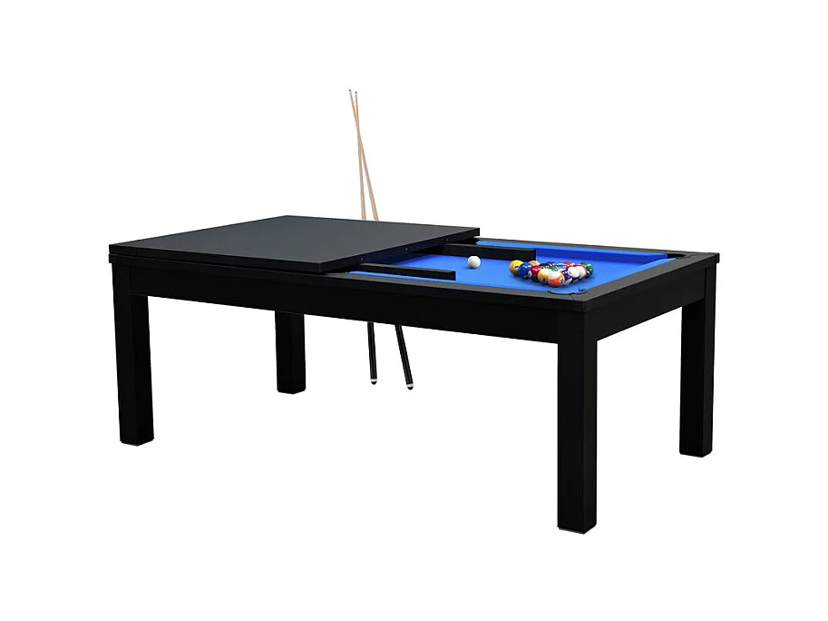 Mesa de billar convertible negra con alfombra azul - Eddie