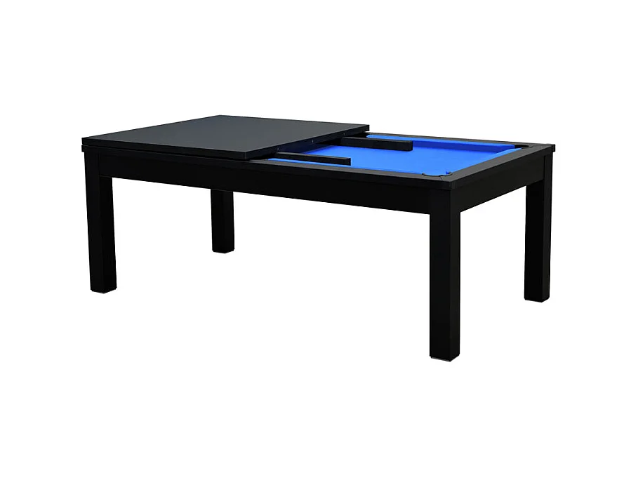Mesa de billar convertible negra con alfombra azul - Eddie